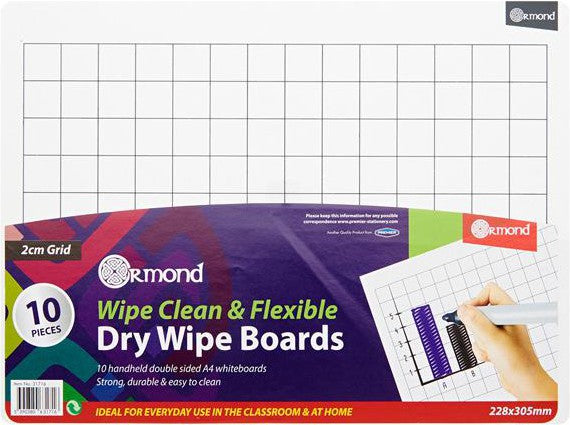 10 Dry Wipe Boards - 228x305mm - 2cm Grid-Arts & Crafts, Drawing & Easels, Helps With, Ormond, Planning And Daily Structure, Primary Arts & Crafts, Primary Literacy, PSHE, Schedules & Routines, Stationery, Stock-Learning SPACE