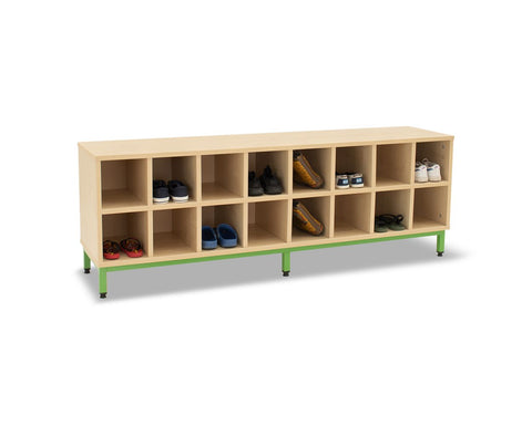 16 Compartment Bench-Cloakroom, Shelves, Storage-Maple-Apple Green-Learning SPACE