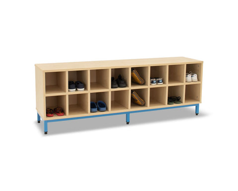 16 Compartment Bench-Cloakroom, Shelves, Storage-Maple-Cool Blue-Learning SPACE