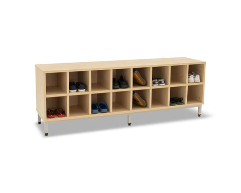 16 Compartment Bench-Cloakroom, Shelves, Storage-Maple-Light Grey-Learning SPACE