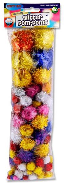 Crafty Bitz - Glitter Pom Poms Pk 100-Art Materials, Arts & Crafts, Baby Arts & Crafts, Crafty Bitz Craft Supplies, Early Arts & Crafts, Glitter, Messy Play, Primary Arts & Crafts, Seasons, Spring, Stock-Learning SPACE