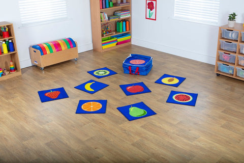 Fruit Mini Placement Carpets with Holdall (32 Pack)-Classroom Packs, Kit For Kids, Mats, Mats & Rugs, Multi-Colour, Rugs, Sit Mats, Square, World & Nature-Learning SPACE