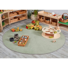 Large Round Rug In Green-Cosy Direct, Neutral Colour, Plain Carpet, Round, Rugs-Learning SPACE