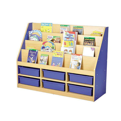 Milan Tiered Bookcases with 6 Coloured Trays-Bookcases, Classroom Displays, Classroom Furniture, Shelves, Storage, Storage Bins & Baskets-Blue-Learning SPACE
