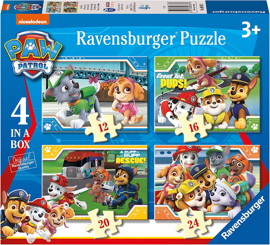 Paw Patrol 4 in Box (12, 16, 20, 24 Pieces) Jigsaw Puzzles-13-99 Piece Jigsaw, Gifts For 2-3 Years Old, Gifts For 3-5 Years Old, Paw Patrol, Ravensburger Jigsaws-Learning SPACE