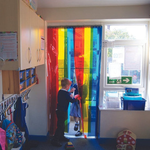 Rainbow Strips Free Flowing Curtains-Calmer Classrooms, Classroom Displays, Helps With, Matrix Group, Playground Wall Art & Signs, Rainbow Theme Sensory Room, Sensory Wall Panels & Accessories-Learning SPACE