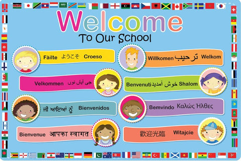 Welcome to Our School - Languages Outdoor Sign-Back To School, Calmer Classrooms, Classroom Displays, Forest School & Outdoor Garden Equipment, Helps With, Inspirational Playgrounds, Playground Equipment, Playground Wall Art & Signs, Seasons, Stock-Learning SPACE
