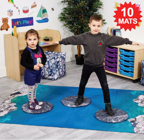 10 Stepping Stones Mats + River Floor Mat-Furniture, Mats & Rugs, Multi-Colour, Rugs, Seating, Stepping Stones, Willowbrook-Learning SPACE