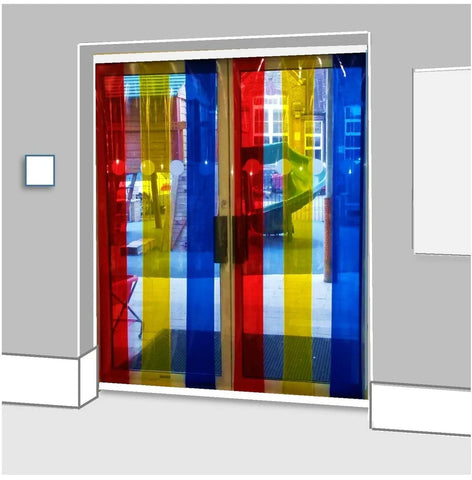 School Rainbow Strip Free Flow Curtains-Calmer Classrooms, Classroom Displays, Helps With, Matrix Group, Playground Wall Art & Signs, Rainbow Theme Sensory Room, Sensory Wall Panels & Accessories-Learning SPACE