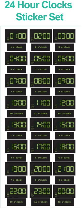 24 Hour Clock Sticker Set-Furniture, Sticker, Wall & Ceiling Stickers, Willowbrook-Learning SPACE