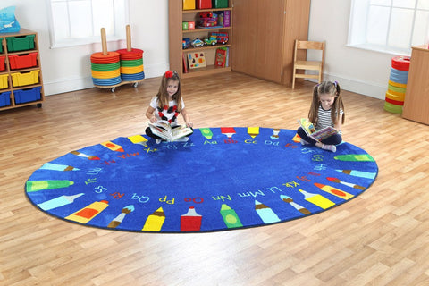 3x2m Oval Pencils Alphabet Carpet-Educational Carpet, Kit For Kids, Learn Alphabet & Phonics, Mats & Rugs, Oval, Rugs-Learning SPACE