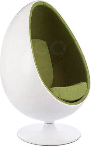 Egg Pod Aarnio Style Lounge Chair-Bean Bags & Cushions, Full Size Seating, Helps With, Meltdown Management, Movement Chairs & Accessories, Nurture Room, Reading Area, Seating, Sensory Room Furniture-White & Green-Learning SPACE