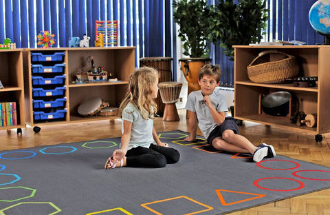 Essentials Rainbow Geometric Border 2x2m Carpet-Kit For Kids, Mats & Rugs, Natural, Neutral Colour, Placement Carpets, Rugs, Square-Learning SPACE
