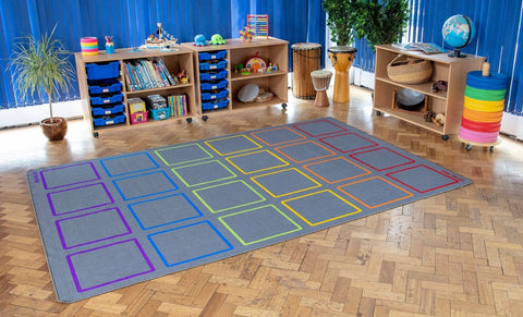 Essentials Rainbow Squares Indoor/Outdoor 3x2m Carpet-Kit For Kids, Mats & Rugs, Natural, Neutral Colour, Placement Carpets, Rectangular, Rugs-Learning SPACE