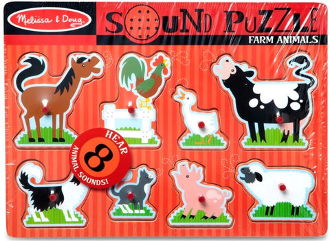 Farm Animals Sound Puzzle - 8 Pieces-Baby Wooden Toys, Down Syndrome, Farms & Construction, Imaginative Play, Sound. Peg & Inset Puzzles, Stock-Learning SPACE