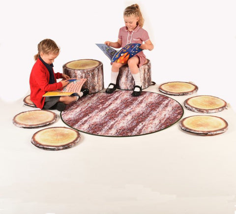 Log Slice Padded Sit Pads (Set of 6)-Placemats & Coasters-Bean Bags & Cushions, Calmer Classrooms, Classroom Packs, Cushions, Forest School & Outdoor Garden Equipment, Nature Learning Environment, Nurture Room, Playground, Playground Equipment, Sensory Garden, Sit Mats, Stock, World & Nature-Learning SPACE