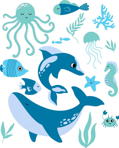 Marine Animals Set fish sticker-Sticker, Underwater Sensory Room, Wall & Ceiling Stickers, Wall Decor-30x37 cm-Learning SPACE