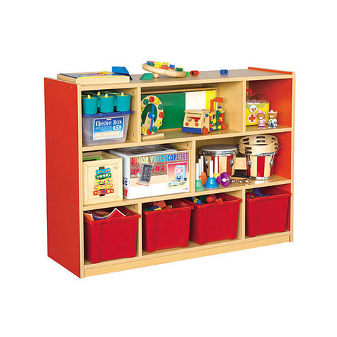 Milan 8 Compartment Cabinets with 4 Coloured Trays-Classroom Furniture, Shelves, Storage, Storage Bins & Baskets-Red-Learning SPACE