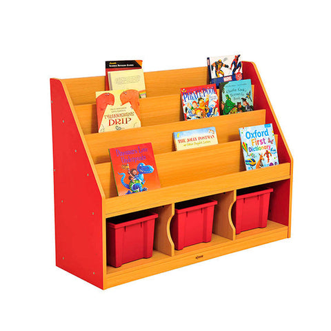 Milan Tiered Bookcases with 3 Coloured Trays-Bookcases, Classroom Displays, Classroom Furniture, Shelves, Storage, Storage Bins & Baskets-Red-Learning SPACE