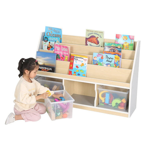 Modern Thrifty 3 Compartment Book Storage with 3 Clear Trays-Bookcases, Classroom Displays, Shelves, Storage, Storage Bins & Baskets-Learning SPACE