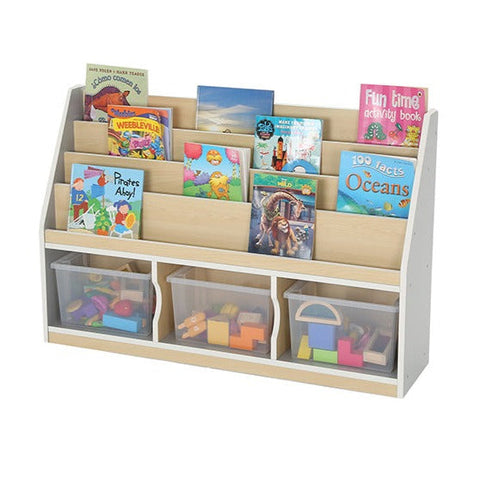 Modern Thrifty 3 Compartment Book Storage with 3 Clear Trays-Bookcases, Classroom Displays, Shelves, Storage, Storage Bins & Baskets-Learning SPACE