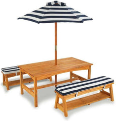 Outdoor Table & Bench Set with Cushions & Parasol-Children's Wooden Seating, Kidkraft Toys, Outdoor Furniture, Picnic Table, Playground Equipment, Seating, Sensory Garden, Stock, Table, Wooden Table-Learning SPACE