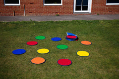 Rainbow™ Circle Outdoor Mats with Holdall (30 Pack)-Classroom Packs, Kit For Kids, Mats, Mats & Rugs, Multi-Colour, Round, Rugs, Sit Mats-Learning SPACE