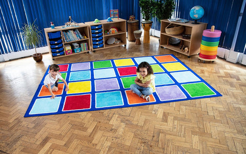 Rainbow™ Rectangle Placement Squares Carpet-Kit For Kids, Mats & Rugs, Multi-Colour, Placement Carpets, Rainbow Theme Sensory Room, Rectangular, Rugs-Learning SPACE