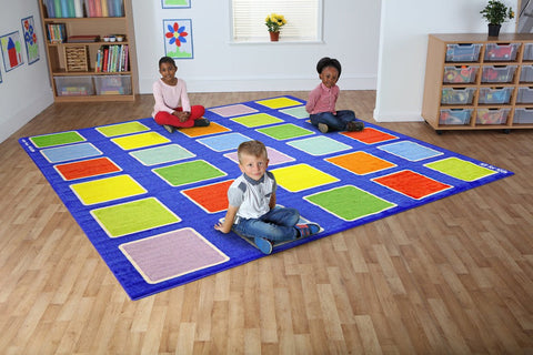 Rainbow™ Squares Large Placement 3x3m Carpet-Kit For Kids, Mats & Rugs, Multi-Colour, Placement Carpets, Rainbow Theme Sensory Room, Rugs, Square-Learning SPACE