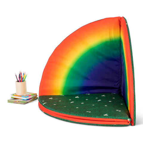 Reversible Rainbow and Daisy Print Folding Mat-Corner & Semi-Circle, Eden Learning Spaces, Floor Padding, Mats, Mats & Rugs, Multi-Colour, Padding for Floors and Walls, Rainbow Theme Sensory Room, Wall Padding-Learning SPACE