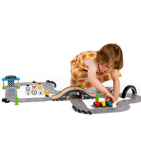 Roadway Race Day Set-Bigjigs Toys, Cars & Transport, Imaginative Play, Wooden Toys-Learning SPACE