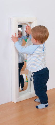 Soft Frame Mirror with 3 Dome Bubbles-AllSensory, Helps With, Matrix Group, Padding for Floors and Walls, Sensory Mirrors, Sensory Seeking, Soft Frame Mirrors, Wall Padding-White-Learning SPACE