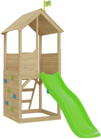 TP Treehouse Wooden Playhouse-Outdoor Climbing Frames, Outdoor Slides, Outdoor Swings, Play Houses, Playground Equipment, Playhouses, TP Toys-With Climbing Wall & Slide-Learning SPACE