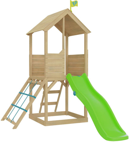 TP Treehouse Wooden Playhouse-Outdoor Climbing Frames, Outdoor Slides, Outdoor Swings, Play Houses, Playground Equipment, Playhouses, TP Toys-With Cargo Net & Slide-Learning SPACE