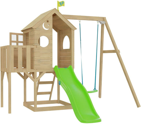 TP Treehouse Wooden Playhouse-Outdoor Climbing Frames, Outdoor Slides, Outdoor Swings, Play Houses, Playground Equipment, Playhouses, TP Toys-With Swing, Slide, Balcony & Panel Kit-Learning SPACE