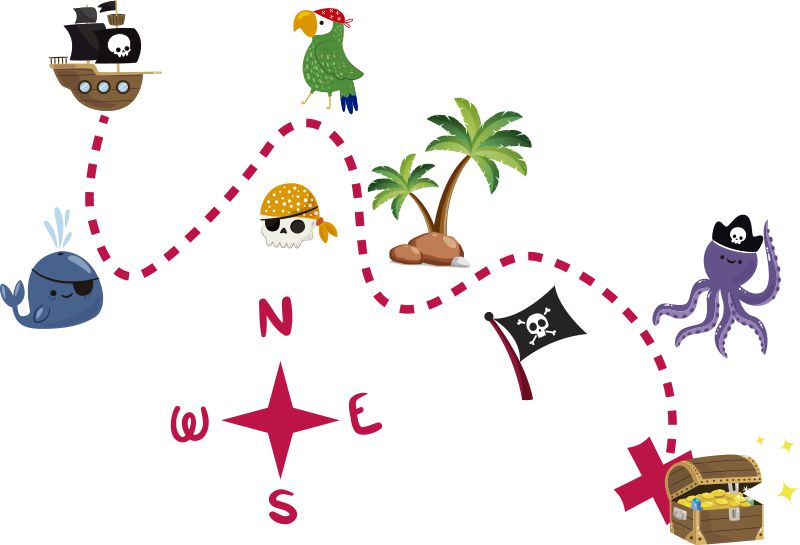 Treasure Map Wall Sticker-Dinosaurs. Castles & Pirates, Sticker, Wall & Ceiling Stickers, Wall Decor-46x31 cm-Learning SPACE