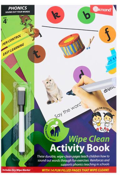 Wipe Clean Activity Book - Phonics-Early Years Books & Posters, Early Years Literacy, Learn Alphabet & Phonics, Ormond, Primary Literacy, Primary Travel Games & Toys, Stock-Learning SPACE
